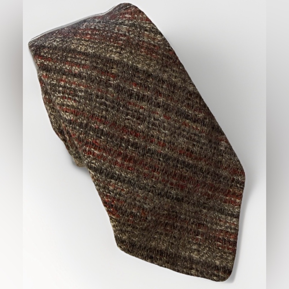 Hardy Amies Tweed Wool Tie Gray Brown Red Striped London Collegiate Academia